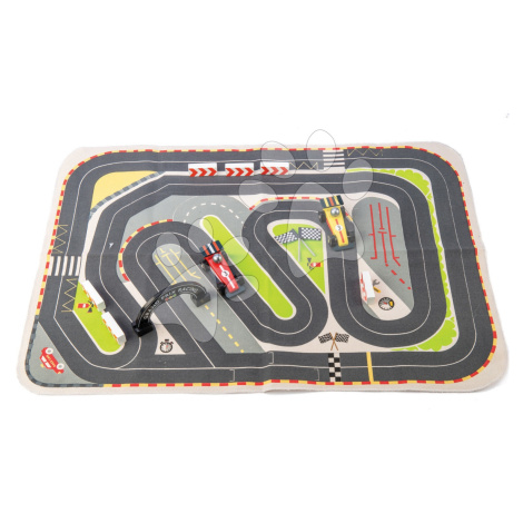 Drevené pretekárske autá Formula One Racing Playmat Tender Leaf Toys na plátenej dráhe a s dopln