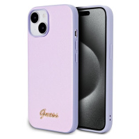 Guess PU Leather Iridescent Metal Script Zadný Kryt pre iPhone 15 Purple