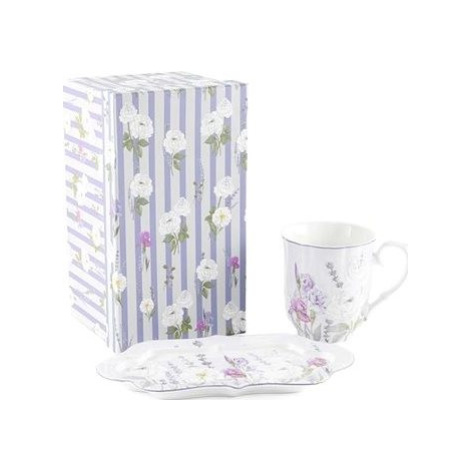 Home Elements Porcelánový hrnček 360 ml s podtáckou, Levanduľa