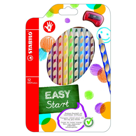 Ergonomické farbičky pre pravákov STABILO EASYcolors 12 ks sada so strúhadlom