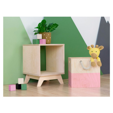 Benlemi Úložný drevený box BOKS do regálu s úchytkou z lana Zvoľte farbu: Ružová, pololakovaná