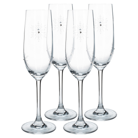 TEMPO-KONDELA SNOWFLAKE CHAMPAGNE, poháre na šampanské, set 4 ks, s kryštálmi, 230 ml Tempo Kondela