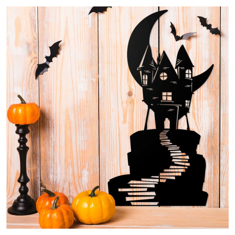 Drevená ozdoba na Halloween - Strašidelný dom, Čierna