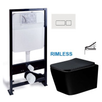 PRIM - predstenový inštalačný systém s bielym tlačidlom 20/0042 + WC MEXEN TEO ČERNÁ Rimless + S
