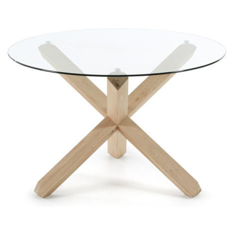 Dubový jedálenský stôl se skleněnou doskou Kave Home Nori, ø 120 cm