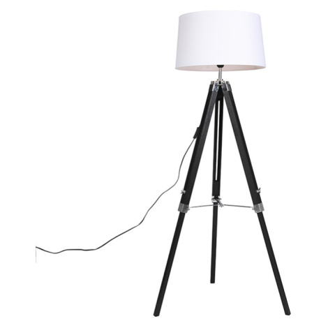 Stojatá lampa Tripod čierna s tienidlom 45cm ľanová biela