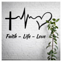 Drevená kresťanská nálepka - Faith, Life, Love, Čierna