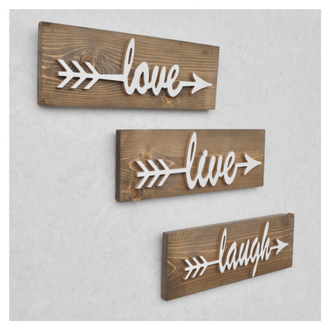 Nástenná drevená dekorácia LOVE LIVE LAUGH hnedá/biela Kalune Design