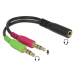 Delock adaptér stereo jack 3,5 mm 4 pin samica > 2 x stereo jack 3,5 mm 3 pin