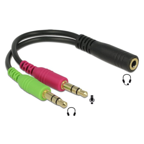 Delock adaptér stereo jack 3,5 mm 4 pin samica > 2 x stereo jack 3,5 mm 3 pin