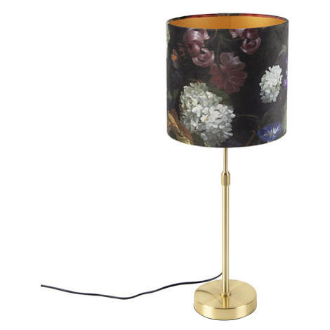 Stolová lampa zlatá / mosadz so zamatovým odtieňom kvety 25 cm - Parte QAZQA