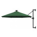 Nástenný slnečník s LED svetlami Ø 300 cm látka/kov Dekorhome Zelená,Nástenný slnečník s LED sve