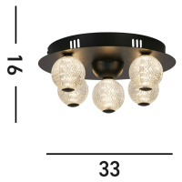 LED stropné svietidlo Asteroid, čierne Ø 33 cm oceľ/akryl 5 svetiel.