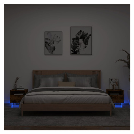 vidaXL Nočné stolíky s LED svetlami 2 ks dymový dub 40x39x37 cm