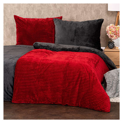 4home Bytový textil - Mikroflanelové obliečky Stripe 140x200 cm, tmavo sivá/vínová 236448