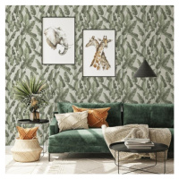 Tapeta na stenu s motívom zelených listov v jemnej farbe