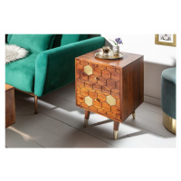 Estila Masívny príručný stolík Roslin z akáciového dreva hnedej farbe so zlatými prvkami a dvomi