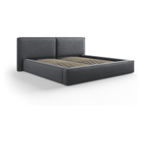 Tmavosivá čalúnená dvojlôžková posteľ s úložným priestorom a roštom 200x200 cm Arendal – Cosmopo