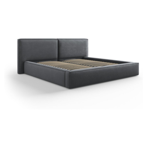 Tmavosivá čalúnená dvojlôžková posteľ s úložným priestorom a roštom 200x200 cm Arendal – Cosmopo Cosmopolitan design