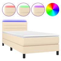 vidaXL Posteľ boxsping s matracom a LED krémová 90x200 cm látka