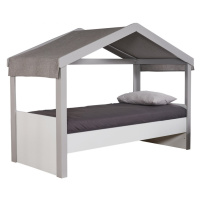 Domčeková posteľ 90x200 s látkovou strieškou spencer - biela/šedá