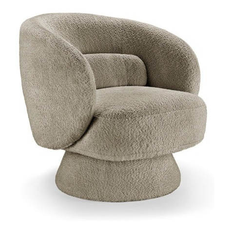 Estila Art deco otočné kreslo Elian potiahnuté taupe sivou bouclé látkou so zaobleným operadlom 