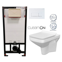 DEANTE Podstavný rám, pre závesné WC misy + SLIM tlačidlo bílé  + WC CERSANIT CLEANON COMO + SED