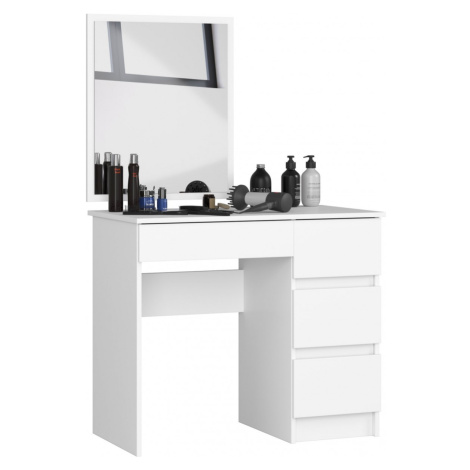 Kozmetický stolík so zrkadlom T-6 90x50 cm biely pravý