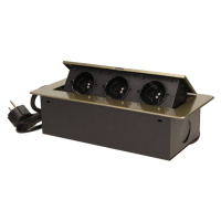 Nábytková zásuvka výklopná 3x230V IP20 2mm oblá mosadzná - 1,5m kábel (ORNO)