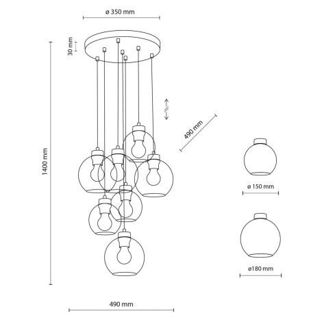 Závesné svietidlo Cubus Mix, Ø 49 cm, 7-pl., viacfarebné, sklo, E27 TK Lighting