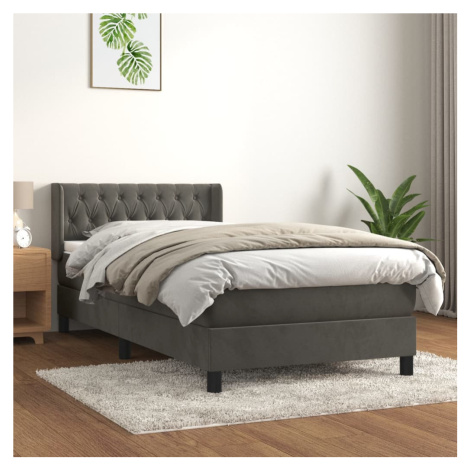 vidaXL Posteľný rám boxspring s matracom tmavosivý 100x200 cm zamat