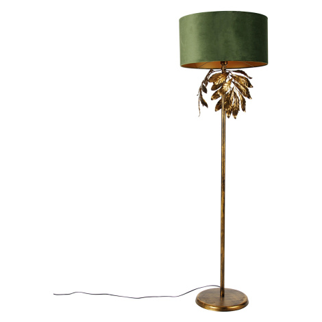Vintage stojaca lampa starožitná zlatá so zeleným tienidlom - Linden QAZQA