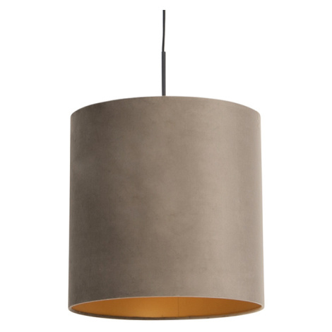 Závesná lampa s velúrovým tienidlom taupe so zlatom 40 cm - Combi