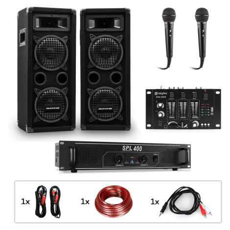 Auna Pro PW-65x22 MKII, PA karaoke sada, zosilňovač, 2 pasívne PA reproduktory, mixér, 2 mikrofó