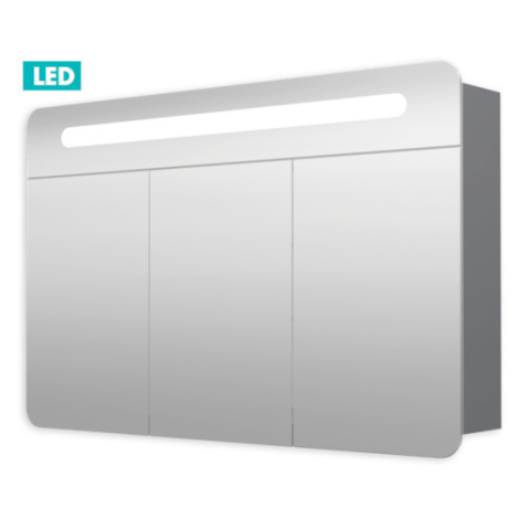 Zrkadlová skriňa 100 cm, 3 dvere, LED osvetlenie, zásuvka+vypínač, IP44 GALPIR100LED Naturel