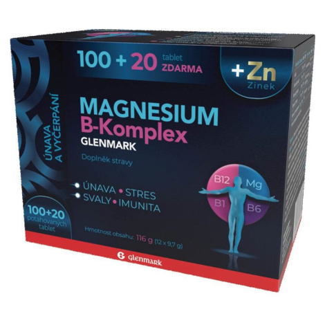 MAGNESIUM B-KOMPLEX Glenmark + Zinok 100+20 tbl zadarmo