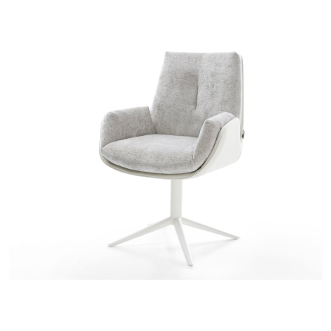 DELIFE Otočná jedálenská stolička Clea-Flex zmiešané materiály pravá koža bielo-strieborno sivá 