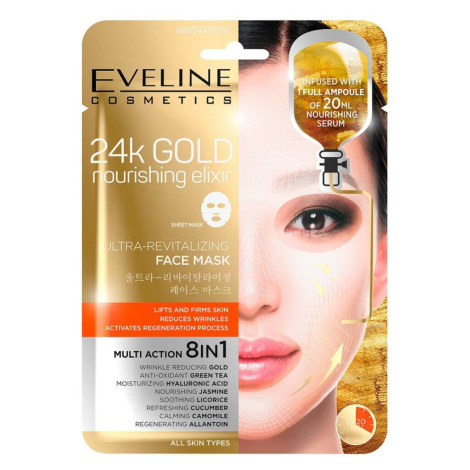 EVELINE 24k Gold Ultra oživujúca vyživujúca pleťová textilná maska s 24k zlatom 20 ml