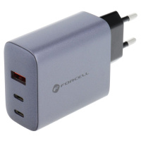 Forcell F-Energy GaN VT-42B, 65W 4A, 2xUSB-C, USB-A, PD, Quick Charge 4.0, sivo-čierna