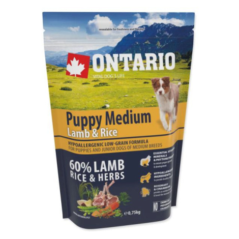 Krmivo Ontario Puppy Medium Lamb & Rice 0,75kg