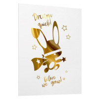Detský biely plagát so zrkadlovou grafikou zlatého ninja králika
