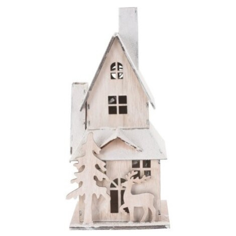 Drevený LED domček Christmas house biela, 9 x 20,5 x 9 cm