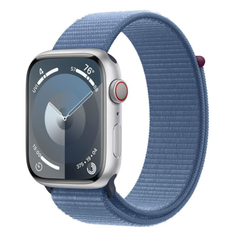 APPLE WATCH SERIES 9 GPS + CELLULAR 45MM SILVER ALUMINIUM CASE WITH WINTER BLUE SPORT LOOP,MRMJ3