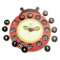 Drevené magnetické hodiny s lienkou Ladybug Teaching Clock Tender Leaf Toys závesné s 12 bodkova