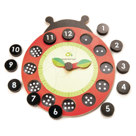 Drevené magnetické hodiny s lienkou Ladybug Teaching Clock Tender Leaf Toys závesné s 12 bodkova