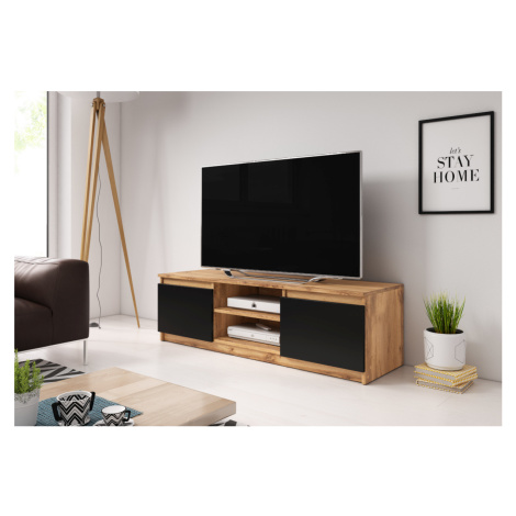 Expedo TV stolík BASTE, 120x35,5x38, dub wotan/čierna + LED