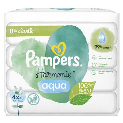 PAMPERS Harmonie Aqua vlhčené obrúsky Plastic Free 4x48 ks = 192 ks