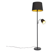 Klasická stojaca lampa čierna so zlatou a svetlom na čítanie - Retro