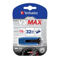 Verbatim USB flash disk, USB 3.0, 32GB, V3 MAX, Store N Go, modrý, 49806, USB A, s výsuvným kone