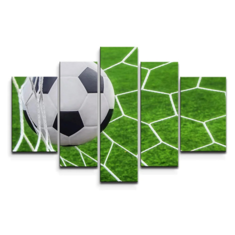 Obraz - 5-dílný Futbalová lopta v bráne - 125x90 cm